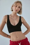 Out From Under Corinne Seamless Knit V-neck Bralette In Black, Women's At Urban Outfitters