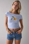 Out From Under Cotton Compression Boatneck Cropped Graphic Tee In Light Blue, Women's At Urban Outfitters