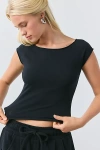 Out From Under Cotton Compression Boatneck Cropped Tee Top In Black, Women's At Urban Outfitters