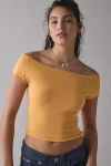Out From Under Cotton Compression Boatneck Cropped Tee Top In Gold, Women's At Urban Outfitters