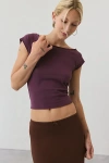 Out From Under Cotton Compression Boatneck Cropped Tee Top In Mauve Wine, Women's At Urban Outfitters