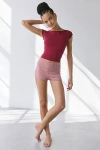 Out From Under Cotton Compression Boatneck Cropped Tee Top In Rumba Red, Women's At Urban Outfitters