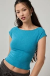 Out From Under Cotton Compression Boatneck Cropped Tee Top In Turquoise, Women's At Urban Outfitters In Blue