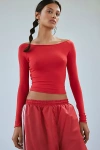 Out From Under Cotton Compression Boatneck Long Sleeve Top In Red, Women's At Urban Outfitters In Red