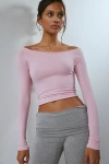 Out From Under Cotton Compression Boatneck Long Sleeve Top In Rose, Women's At Urban Outfitters