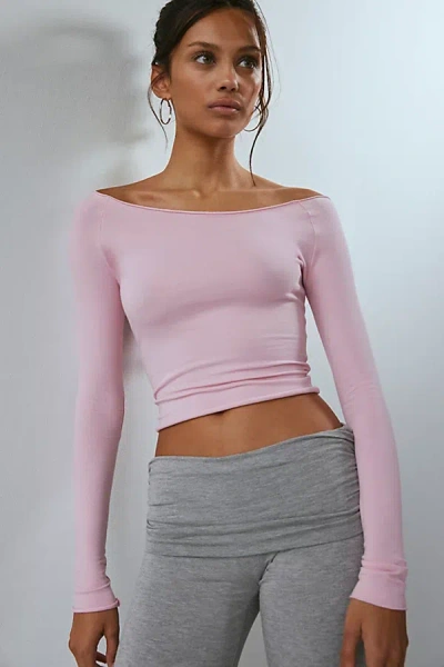 Out From Under Cotton Compression Boatneck Long Sleeve Top In Rose, Women's At Urban Outfitters