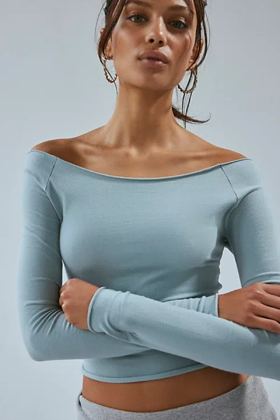 Out From Under Cotton Compression Boatneck Long Sleeve Top In Slate, Women's At Urban Outfitters