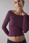 Out From Under Cotton Compression Boatneck Long Sleeve Top In Mauve, Women's At Urban Outfitters In Purple