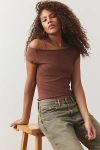 Out From Under Cotton Compression Boatneck Tee In Brown, Women's At Urban Outfitters
