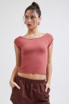 Out From Under Cotton Compression Boatneck Tee In Light Red, Women's At Urban Outfitters