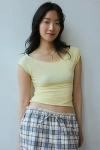 Out From Under Cotton Compression Boatneck Cropped Tee Top In Light Yellow, Women's At Urban Outfitters