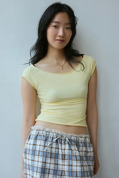Out From Under Cotton Compression Boatneck Cropped Tee Top In Light Yellow, Women's At Urban Outfitters In Light Yellow