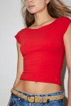 Out From Under Cotton Compression Boatneck Cropped Tee Top In Red, Women's At Urban Outfitters