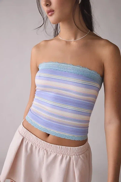 Out From Under Cotton Compression Lace Trim Tube Top In Blue, Women's At Urban Outfitters