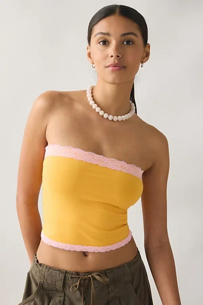 Out From Under Cotton Compression Lace Trim Tube Top In Marigold, Women's At Urban Outfitters In Yellow