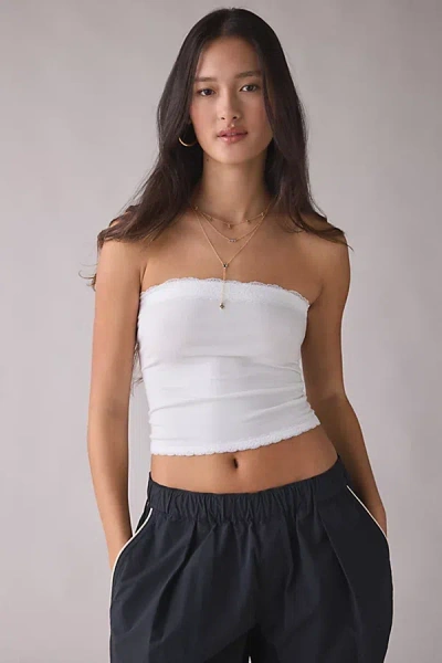 Out From Under Cotton Compression Lace Trim Tube Top In White, Women's At Urban Outfitters
