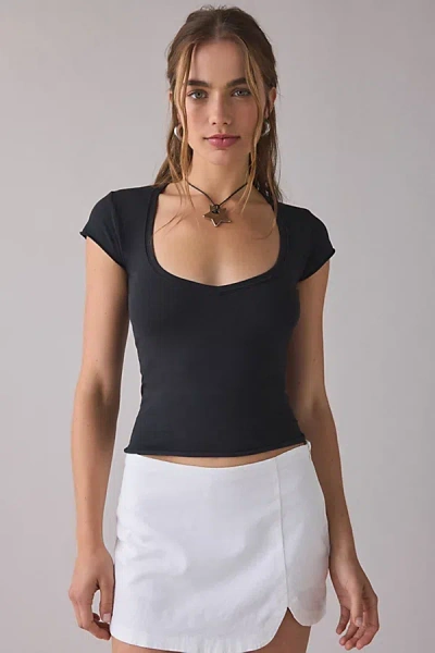 Out From Under Cotton Compression V-neck Tee In Black, Women's At Urban Outfitters