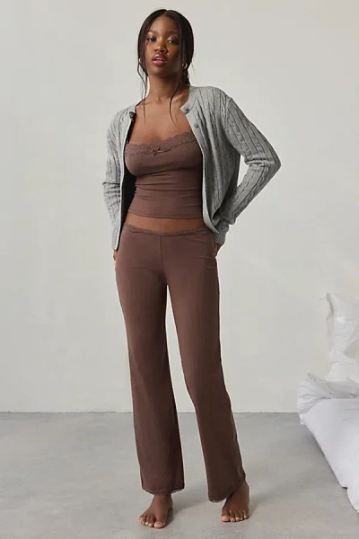 Out From Under Daphne Cotton Jersey Lace Trim Cami + Pant Pj Set In Brown, Women's At Urban Outfitters