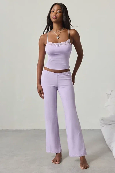 Out From Under Daphne Cotton Jersey Lace Trim Cami + Pant Pj Set In Pink, Women's At Urban Outfitters In Purple
