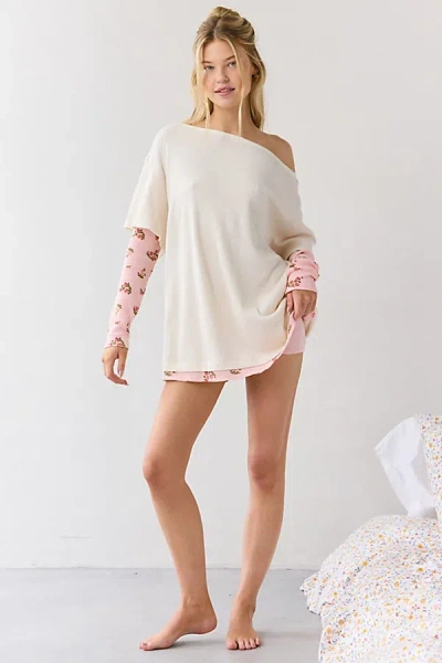 Out From Under Darling Layered Long Sleeve T-shirt Dress In White, Women's At Urban Outfitters