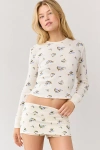 Out From Under Darling Long Sleeve Slim Tee In Blue Floral, Women's At Urban Outfitters