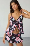 Out From Under Daydream Satin Flyaway Cami + Micro Short Pj Set In Black, Women's At Urban Outfitters In Black