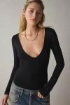 Out From Under Deep Plunge Long Sleeve Bodysuit In Black, Women's At Urban Outfitters