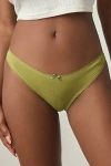 Out From Under Diamond Pointelle Knit Low Rise Thong In Olive, Women's At Urban Outfitters In Green