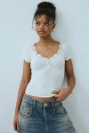Out From Under Diana Layering Lace-trim Henley Tee In Ivory, Women's At Urban Outfitters