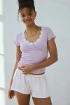 Out From Under Diana Layering Lace-trim Henley Tee In Lavender, Women's At Urban Outfitters In Lavender