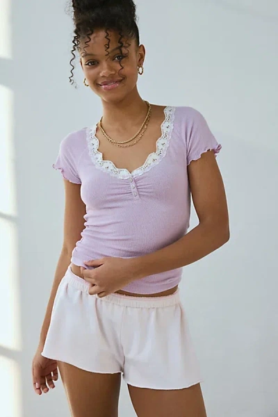 Out From Under Diana Layering Lace-trim Henley Tee In Lavender, Women's At Urban Outfitters