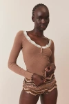 Out From Under Diana Layering Lace-trim Henley Top In Brown, Women's At Urban Outfitters