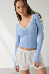 Out From Under Diana Layering Lace-trim Henley Top In Light Blue, Women's At Urban Outfitters
