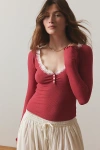Out From Under Diana Layering Lace-trim Henley Top In Red, Women's At Urban Outfitters