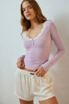 Out From Under Diana Layering Lace-trim Henley Top In Violet, Women's At Urban Outfitters