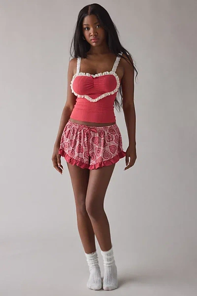 Out From Under Eat Your Heart Out Ruffle Lace Trim Cami In Red, Women's At Urban Outfitters In Burgundy