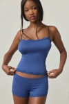 Out From Under Elise Lace Trim Cami + Micro Short Pj Set In Dark Blue, Women's At Urban Outfitters