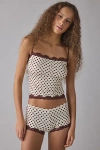 Out From Under Elise Lace Trim Cami + Micro Short Pj Set In Light Yellow, Women's At Urban Outfitters In White