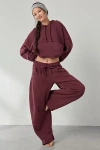 Out From Under Essential Barrel Leg Full Length Sweatpant In Maroon, Women's At Urban Outfitters In Burgundy