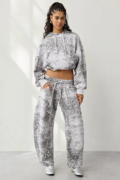 Out From Under Essential Barrel Leg Full Length Sweatpant In Snow Leopard, Women's At Urban Outfitters In Gray