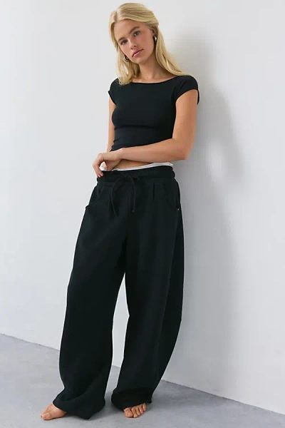 Out From Under Essential Barrel Leg Sweatpant In Deep Black, Women's At Urban Outfitters
