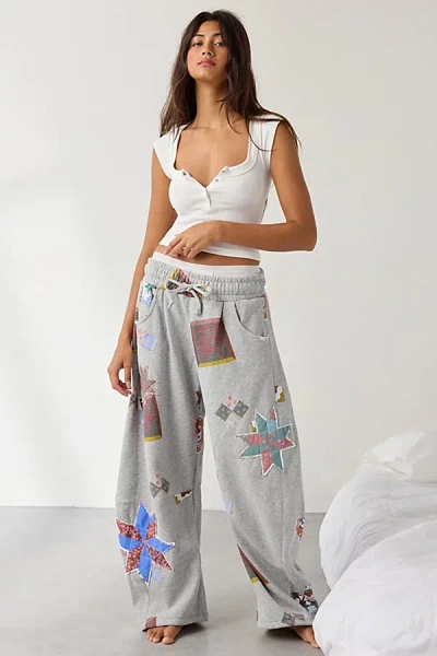Out From Under Essential Patchwork Graphic Barrel Leg Sweatpant In Grey, Women's At Urban Outfitters In Gray