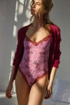 Out From Under Felicia Lace Trim Mesh Bodysuit In Animal Paisley, Women's At Urban Outfitters