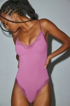 Out From Under Felicia Lace Trim Mesh Bodysuit In Berry, Women's At Urban Outfitters