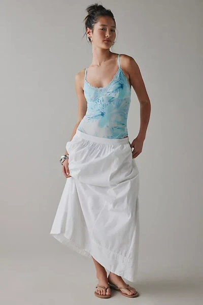 Out From Under Felicia Lace Trim Mesh Bodysuit In Blue Hibiscus, Women's At Urban Outfitters