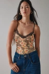 Out From Under Felicia Lace Trim Mesh Bodysuit In Brown Hibiscus, Women's At Urban Outfitters