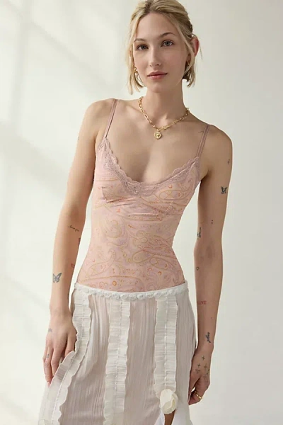 Out From Under Felicia Lace Trim Mesh Bodysuit In Paisley Heart, Women's At Urban Outfitters