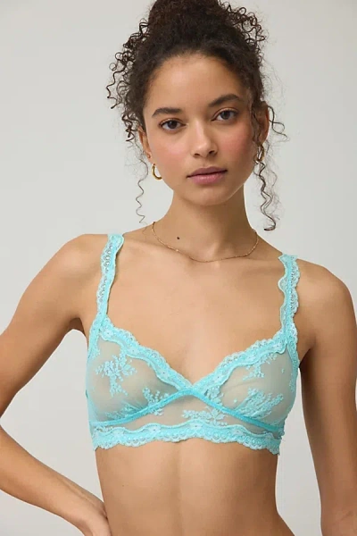 Out From Under Firecracker Sheer Lace Triangle Bralette In Turquoise, Women's At Urban Outfitters In Blue