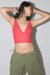 Out From Under Firecracker Smocked Cropped Top In Red, Women's At Urban Outfitters