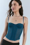 Out From Under Flocked Dots Corset Top In Pale Blue, Women's At Urban Outfitters